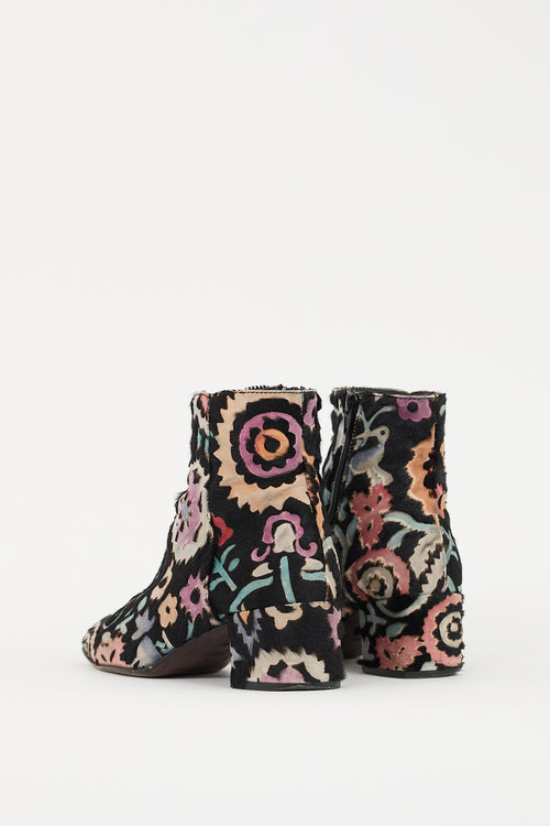 AGL Black & Multi Hair Floral Ankle Boot