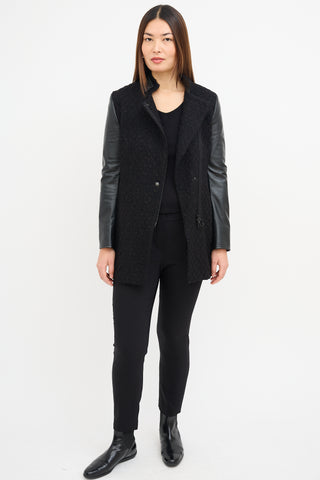 Akris Wool Tweed & Black Leather Jacket