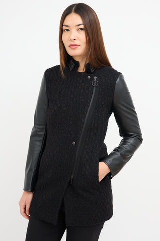 Akris Wool Tweed & Black Leather Jacket