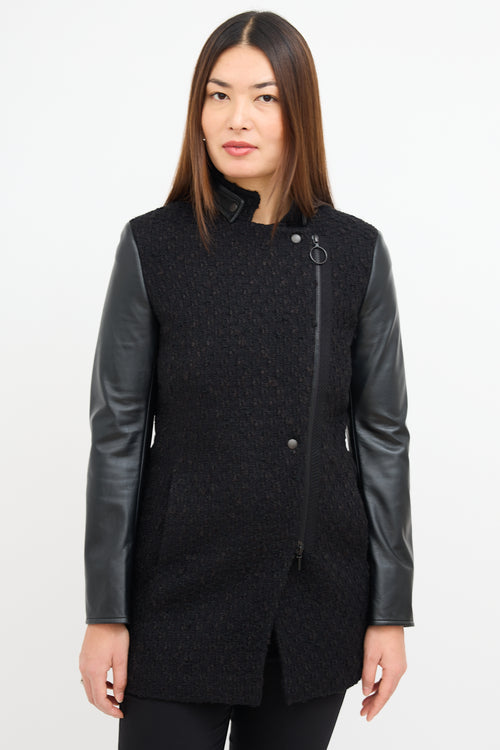 Akris Wool Tweed & Black Leather Jacket