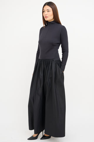 Akris Black Wool Mock Neck Maxi Dress