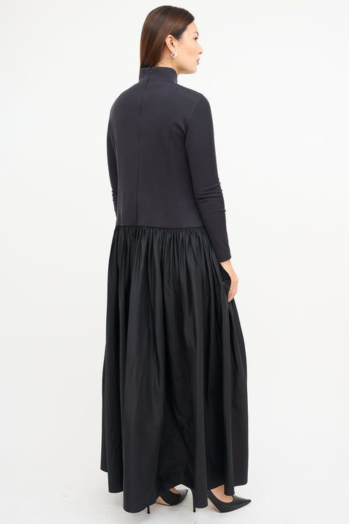 Akris Black Wool Mock Neck Maxi Dress