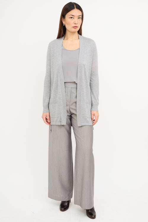 Akris Grey Wool Drawcord Cardigan