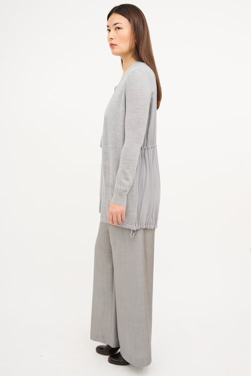 Akris Grey Wool Drawcord Cardigan