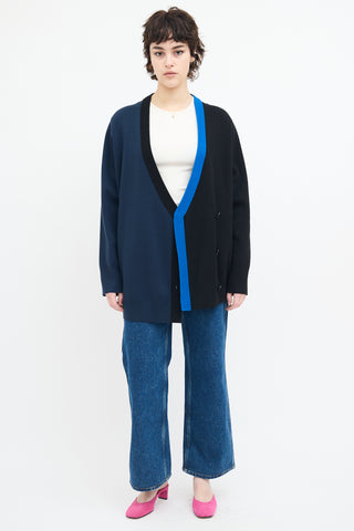 Akris Navy & Black Asymmetrical Colour Block Cardigan