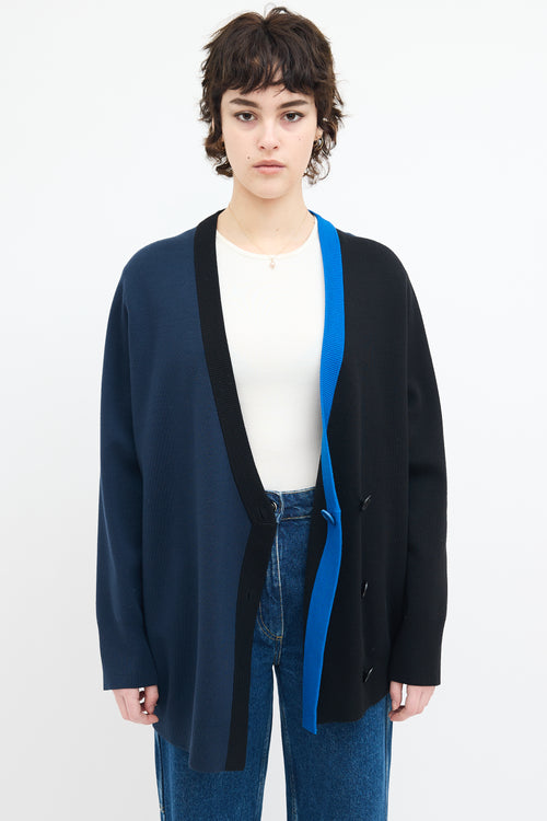 Akris Navy & Black Asymmetrical Colour Block Cardigan