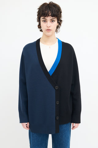 Akris Navy & Black Asymmetrical Colour Block Cardigan