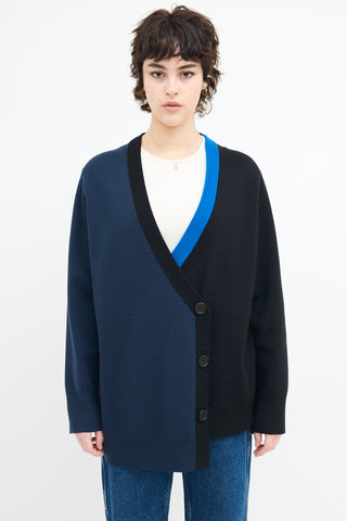 Akris Navy & Black Asymmetrical Colour Block Cardigan