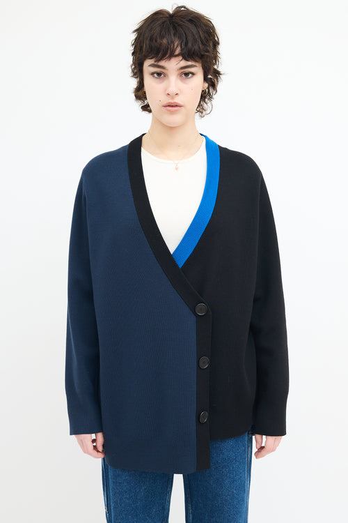 Akris Navy & Black Asymmetrical Colour Block Cardigan