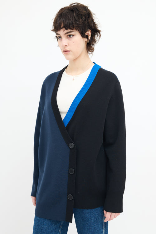 Akris Navy & Black Asymmetrical Colour Block Cardigan