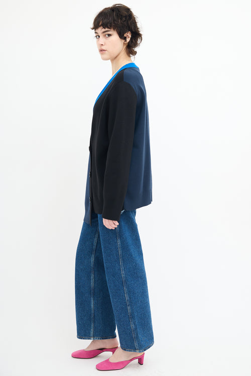 Akris Navy & Black Asymmetrical Colour Block Cardigan