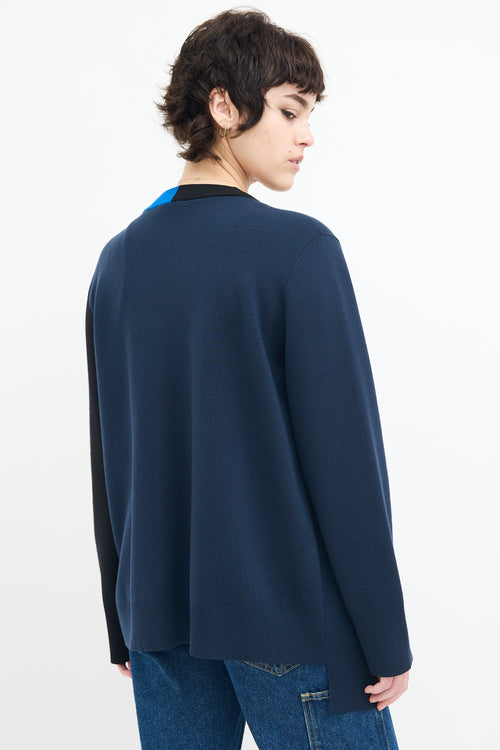 Akris Navy & Black Asymmetrical Colour Block Cardigan