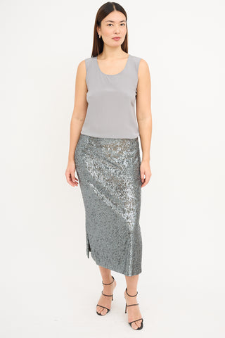 Akris Dark Grey Sequin Midi Skirt