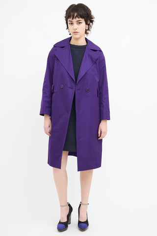 Akris Purple Satin Mid Length Trench Coat