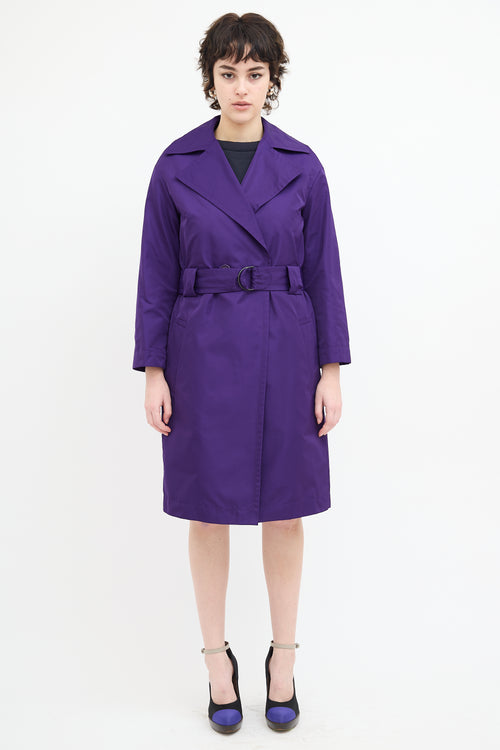 Akris Purple Satin Mid Length Trench Coat