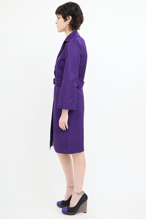 Akris Purple Satin Mid Length Trench Coat