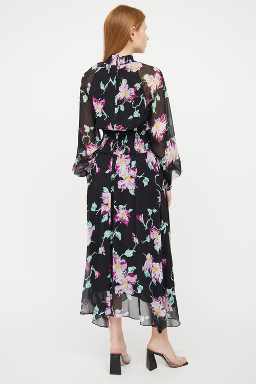 A.L.C. Black & Multi Floral Print Smock Dress