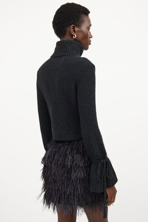 A.L.C. Black Wool Knit Cropped Drawstring Sweater