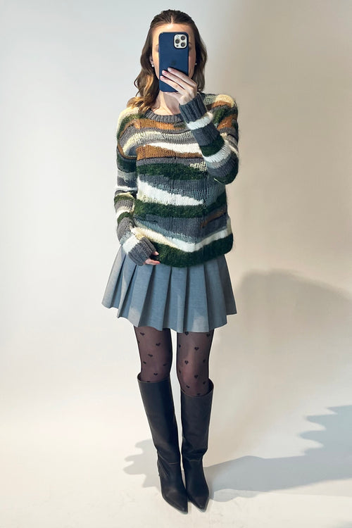A.L.C. Grey Green Multi Coloured Long Sleeve Sweater