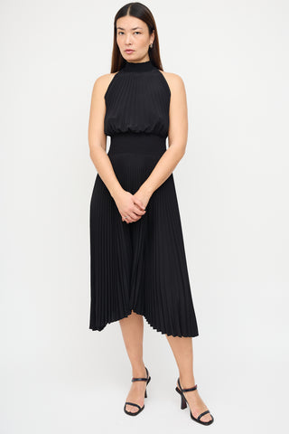 A.L.C. Black Pleated & Smocked Midi Dress