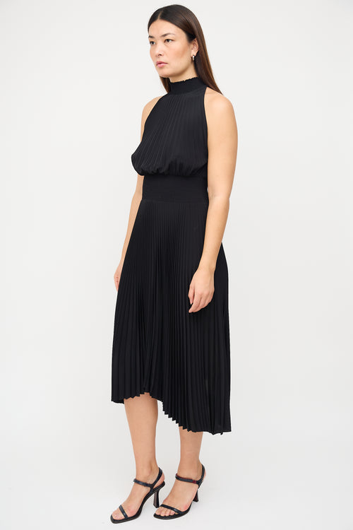 A.L.C. Black Pleated & Smocked Midi Dress