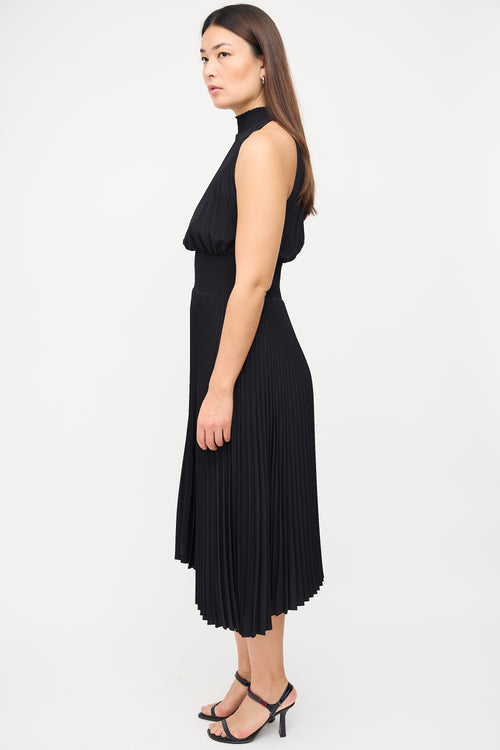 A.L.C. Black Pleated & Smocked Midi Dress