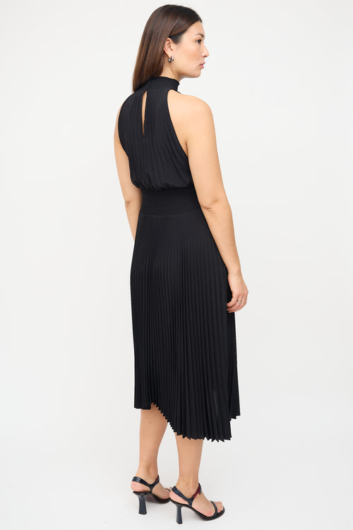 A.L.C. Black Pleated & Smocked Midi Dress