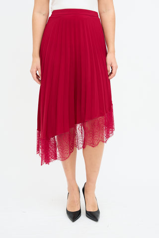 A.L.C. Red Pleated Lace Trim Skirt