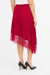 A.L.C. Red Pleated Lace Trim Skirt