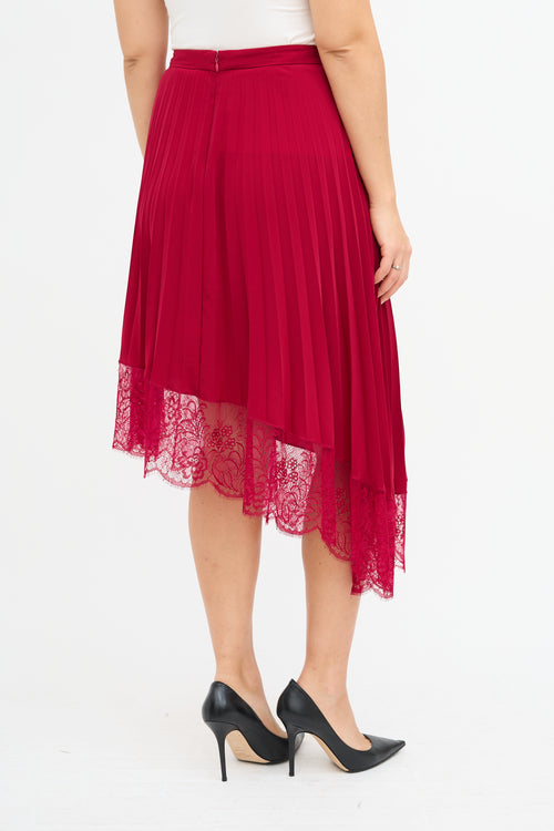 A.L.C. Red Pleated Lace Trim Skirt