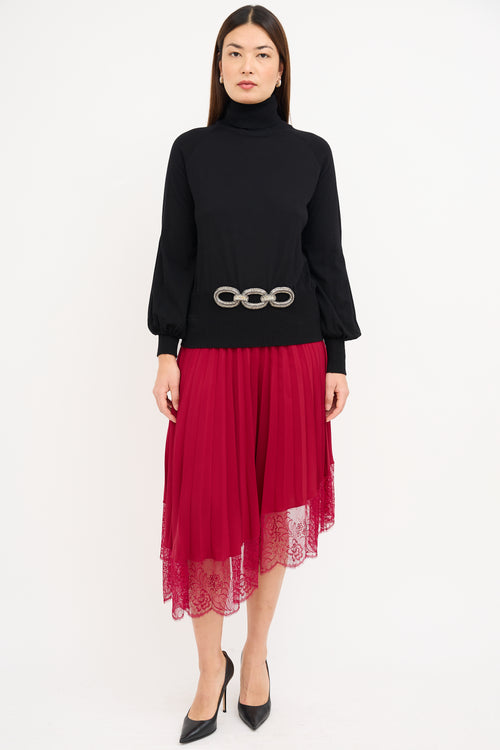 A.L.C. Red Pleated Lace Trim Skirt