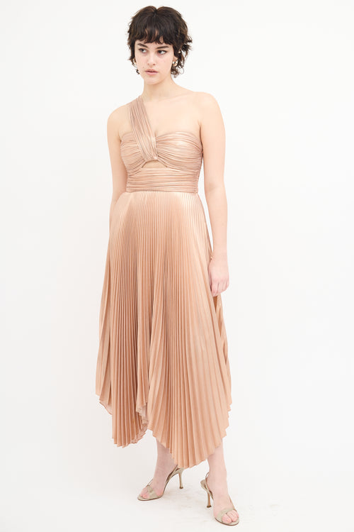 A.L.C. Rose Gold Metallic Pleated Asymmetrical Dress