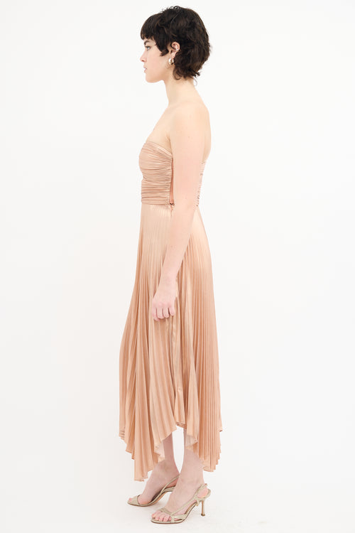 A.L.C. Rose Gold Metallic Pleated Asymmetrical Dress