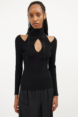 A.L.C. Black Ribbed Off Shoulder Turtleneck Top