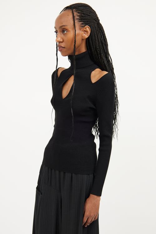 A.L.C. Black Ribbed Off Shoulder Turtleneck Top