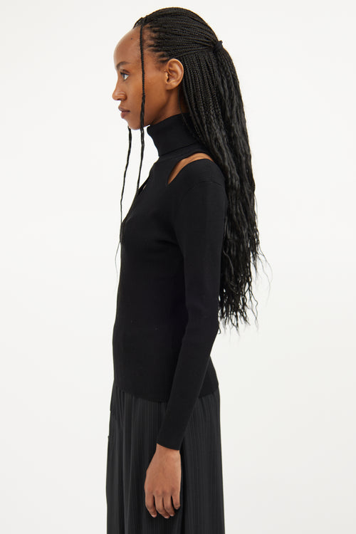 A.L.C. Black Ribbed Off Shoulder Turtleneck Top