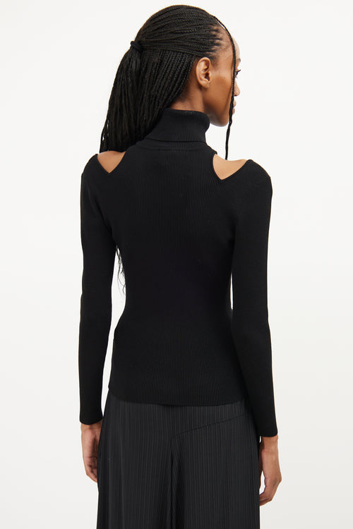 A.L.C. Black Ribbed Off Shoulder Turtleneck Top