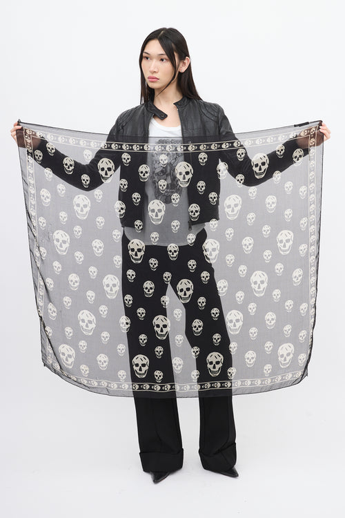 Alexander McQueen Black & White Silk Skull Scarf