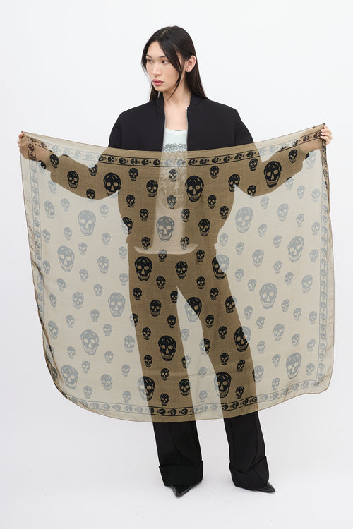 Alexander McQueen Green & Black Silk Skull Scarf