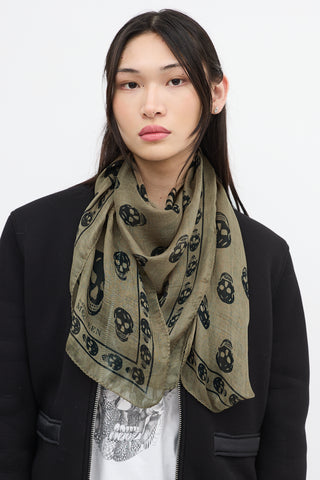 Alexander McQueen Green & Black Silk Skull Scarf