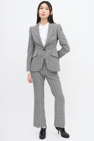 Alexander McQueen Black & White Wool Houndstooth Blazer