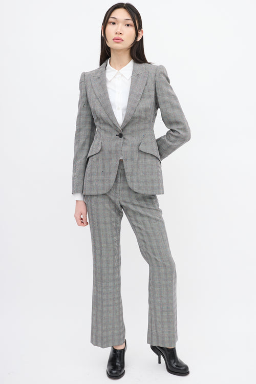 Alexander McQueen Black & White Wool Houndstooth Blazer