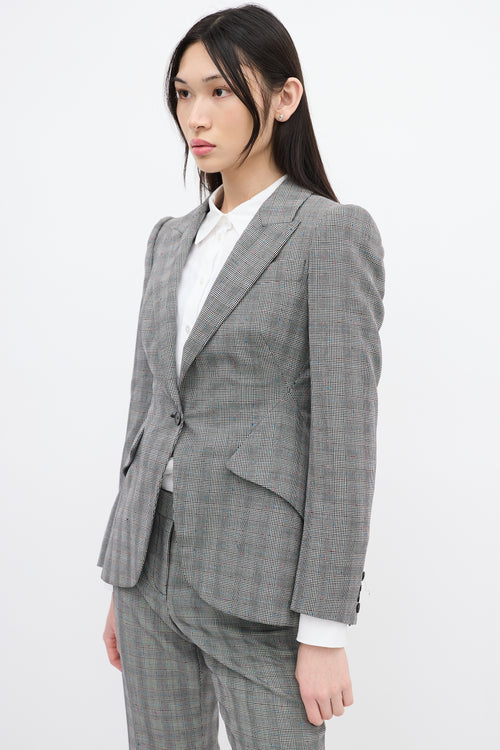 Alexander McQueen Black & White Wool Houndstooth Blazer