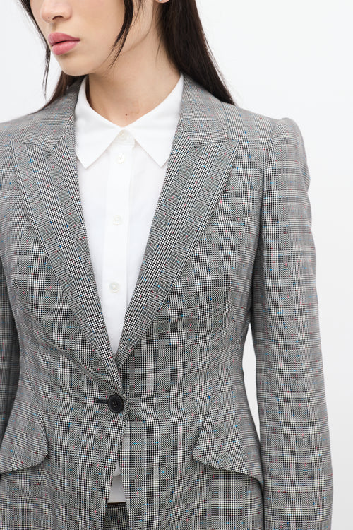 Alexander McQueen Black & White Wool Houndstooth Blazer