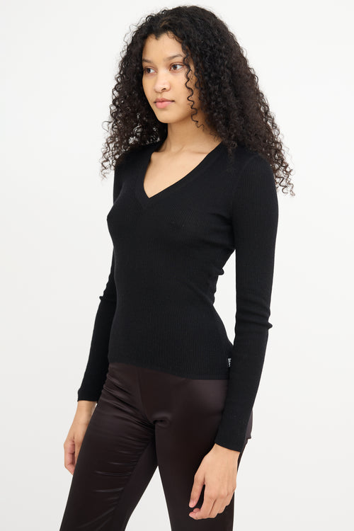 T by Alexander Wang Black V-Neck Long Sleeve Top