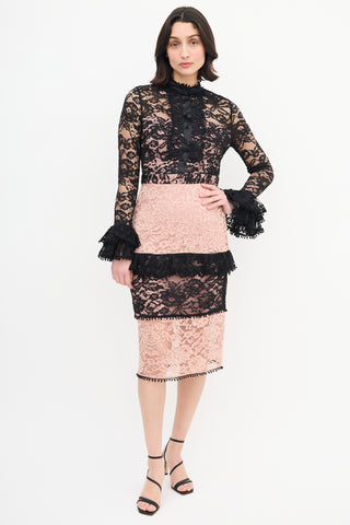 Alexis Black & Pink Tiered Lace  Dress