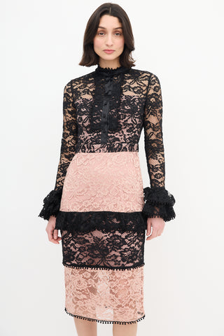 Alexis Black & Pink Tiered Lace  Dress