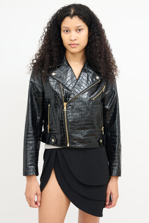 Alice + Olivia Black Embossed Leather  Jacket