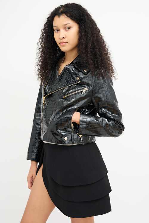 Alice + Olivia Black Embossed Leather  Jacket