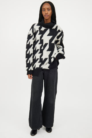 Alexander McQueen Black & White Mohair Geometric Knit Turtleneck